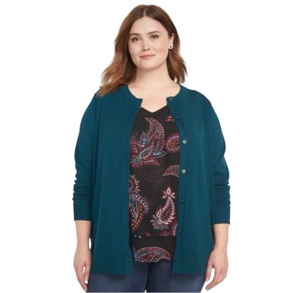LANE BRYANT NWT Button-Up Cardigan Sweater in Teal Size 26/28 — NEW WITH TAG!!! - Picture 1 of 9